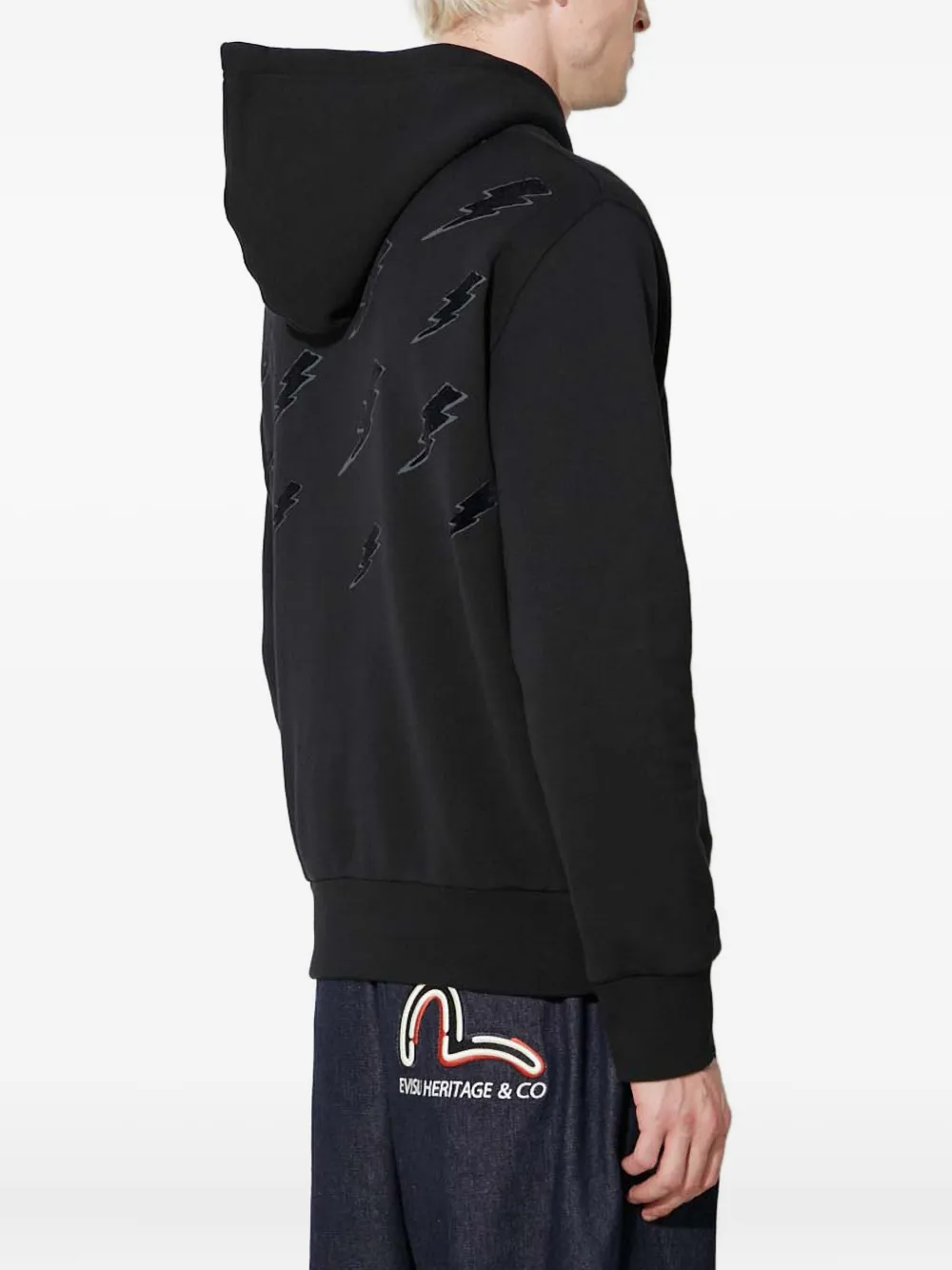 Neil Barrett Bolt-pattern Long-sleeve Hoodie In Black
