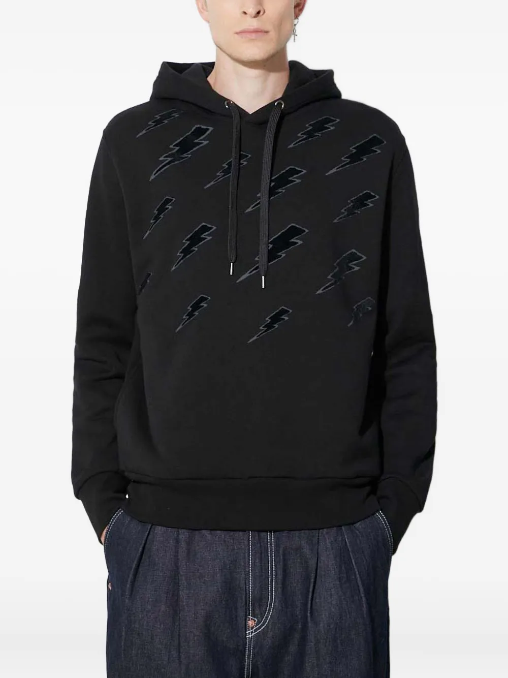 Neil Barrett bolt-pattern long-sleeve hoodie | Schwarz | Image 1