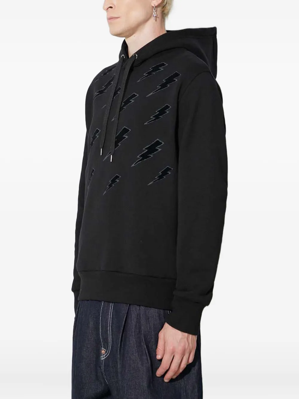 Neil Barrett Bolt-pattern Long-sleeve Hoodie In Black