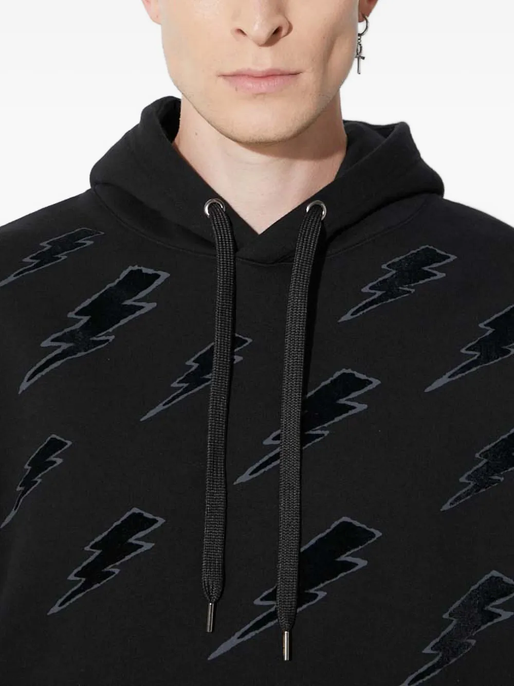 Neil Barrett Bolt-pattern Long-sleeve Hoodie In Black