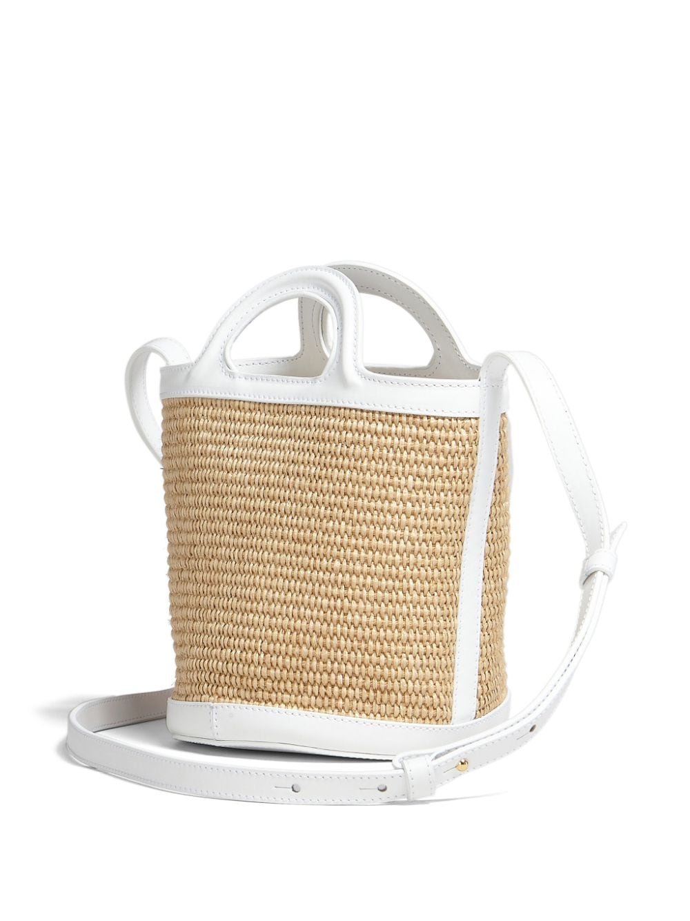 Shop Marni Tropicalia Logo-embroidered Raffia Bucket Bag In White