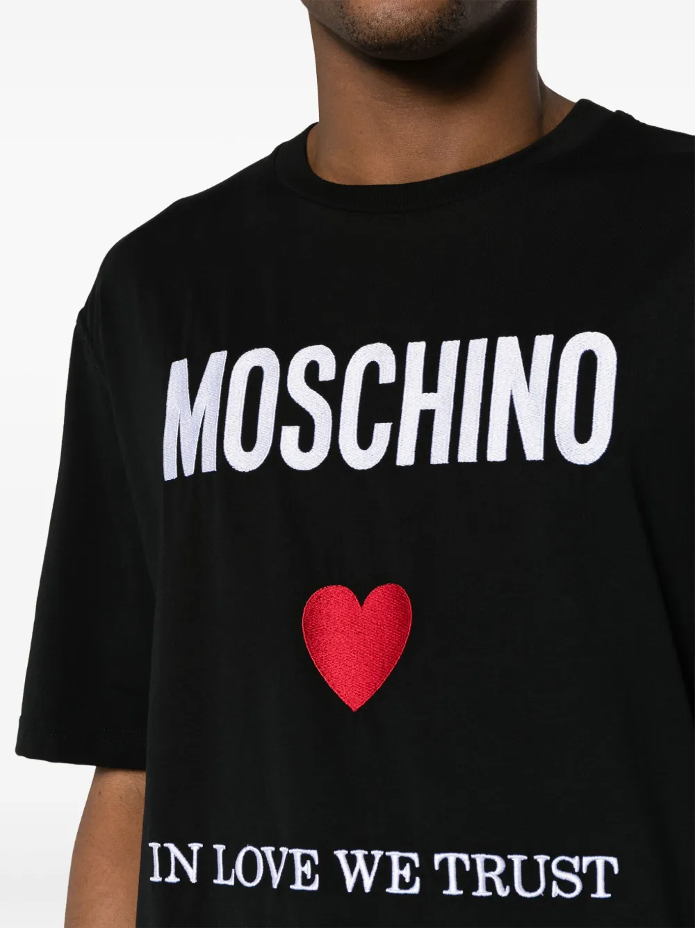 Shop Moschino Logo-embroidered Cotton T-shirt In Black