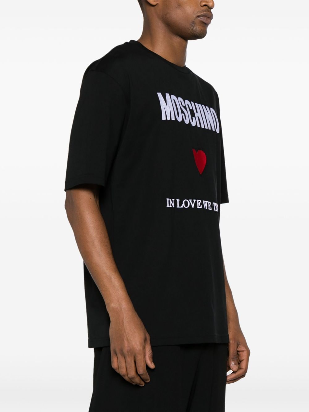 Shop Moschino Logo-embroidered Cotton T-shirt In Black