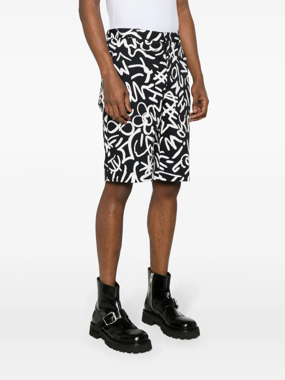 Shop Moschino Monogram-print Chino Shorts In Black