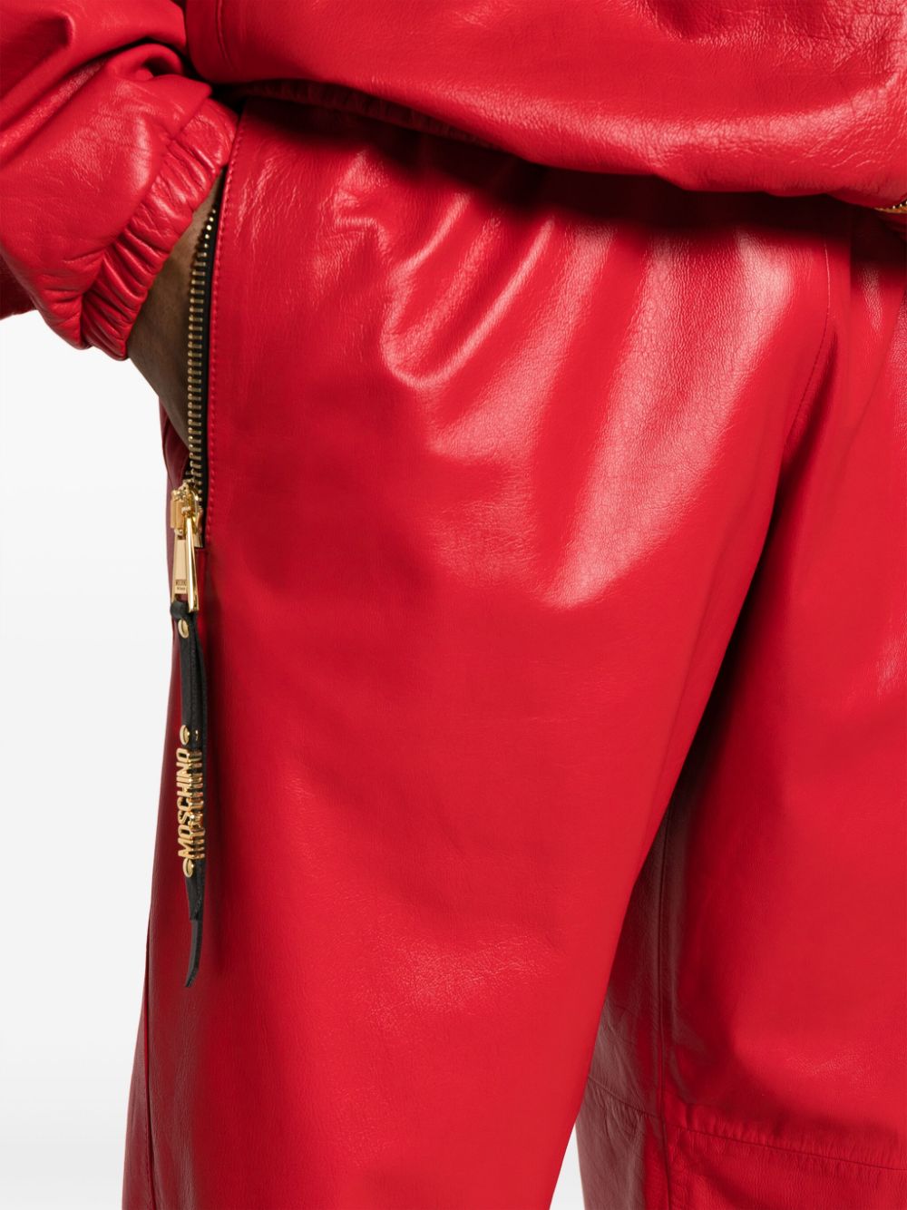 Shop Moschino Logo-plaque Leather Track Pants In Red