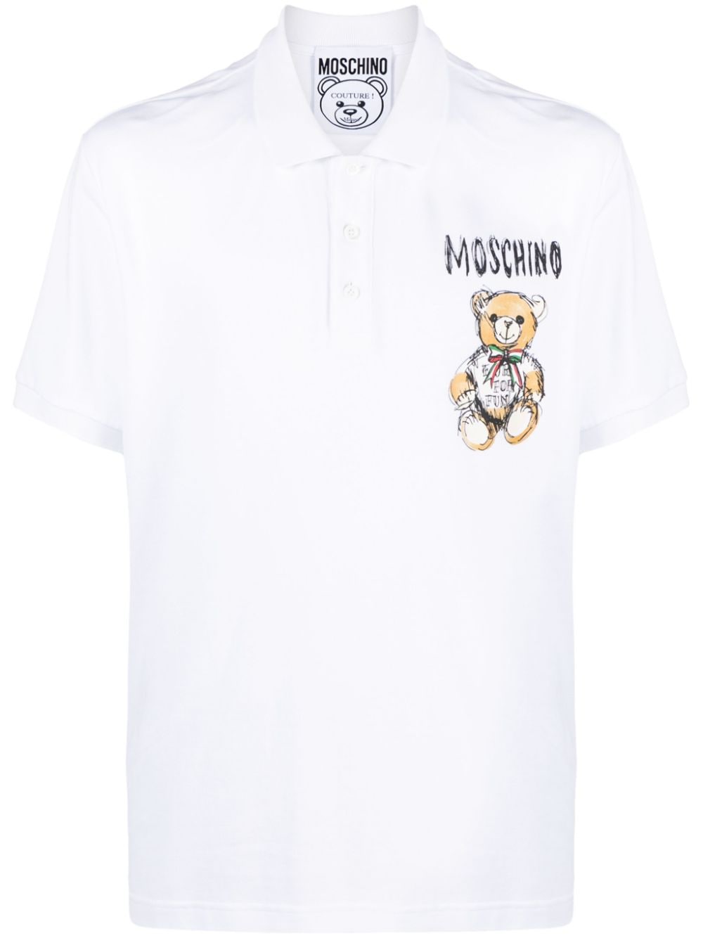 Moschino Teddy Bear-motif Cotton Polo Shirt In 白色