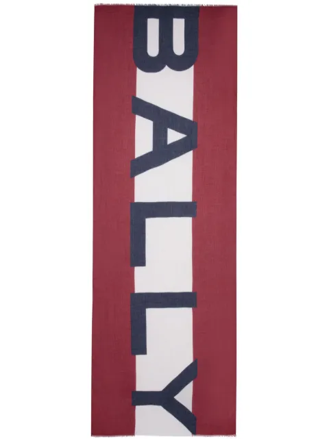 Bally logo-intarsia frayed scarf