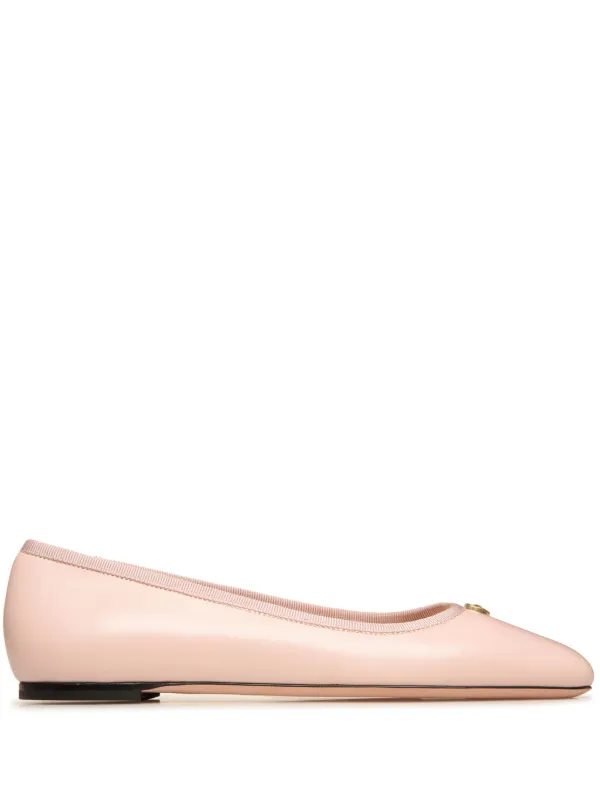 Bally Emblem-plaque Leather Ballerina Shoes in Neutrals