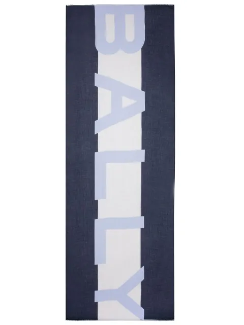 Bally logo-intarsia frayed scarf