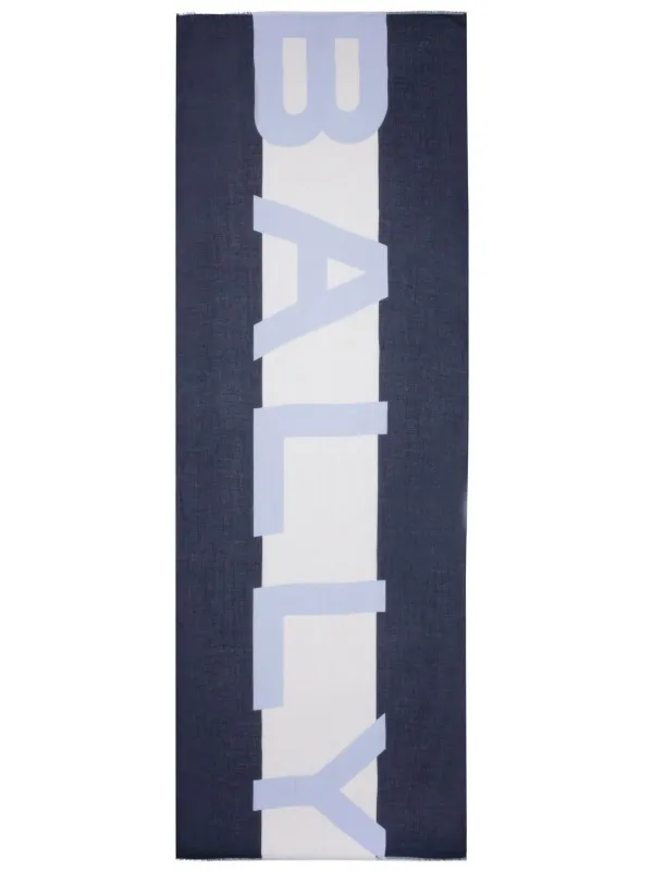 Bally Logo-intarsia Frayed Scarf in Blue