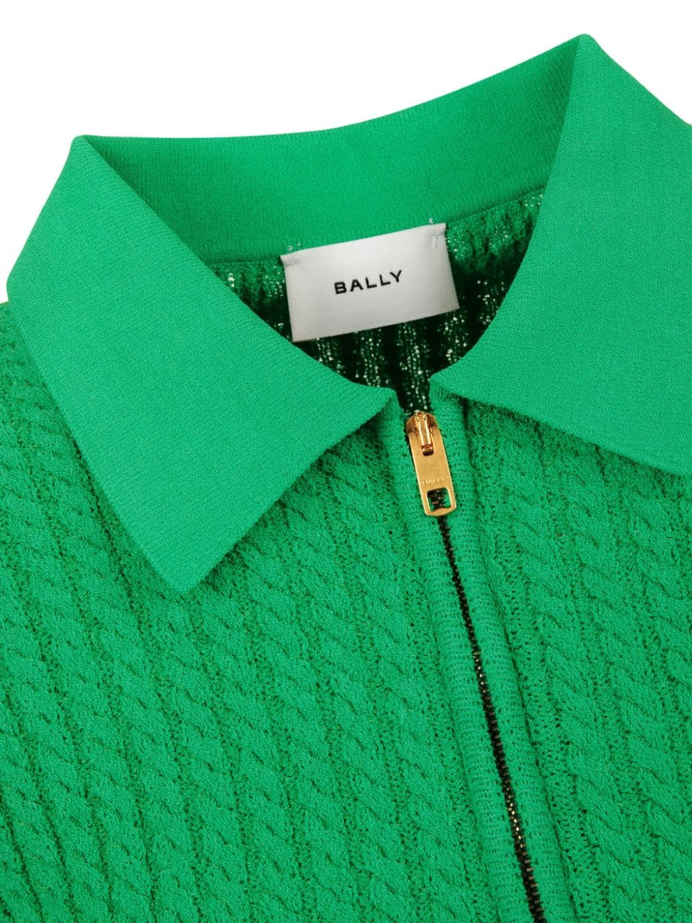 Shop Bally Cable-knit Zipped Polo Shirt In Green
