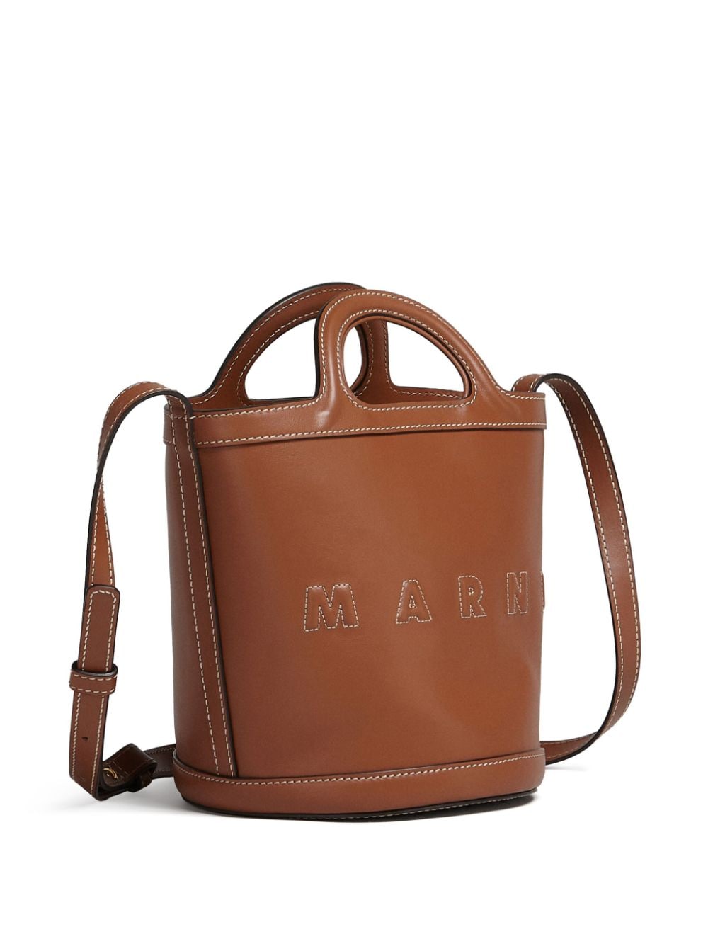 Shop Marni Tropicalia Leather Bucket Bag In Brown