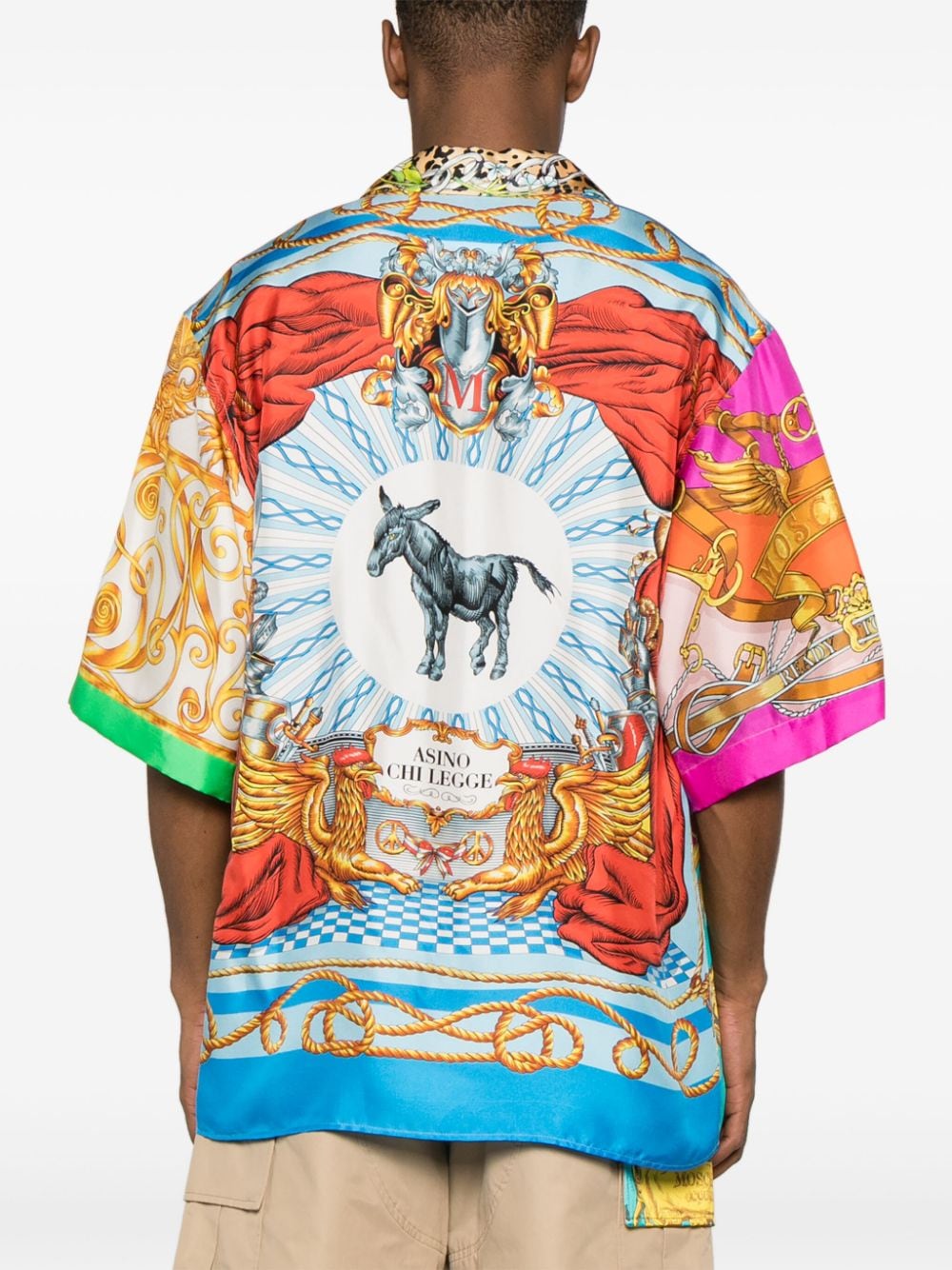 Shop Moschino Mix-print Silk Shirt In Blau