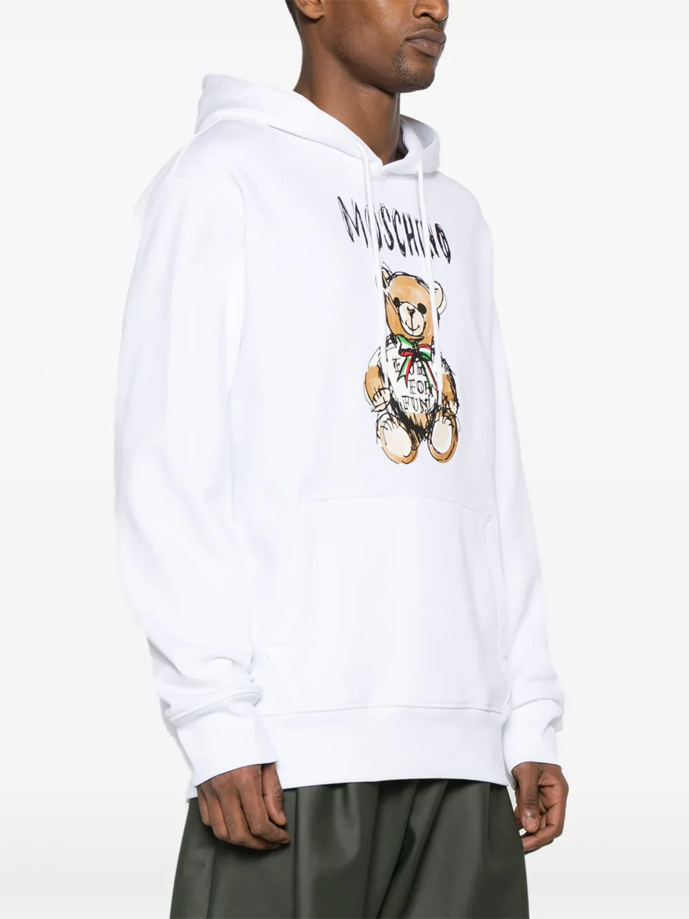 Shop Moschino Teddy-bear Cotton Hoodie In White