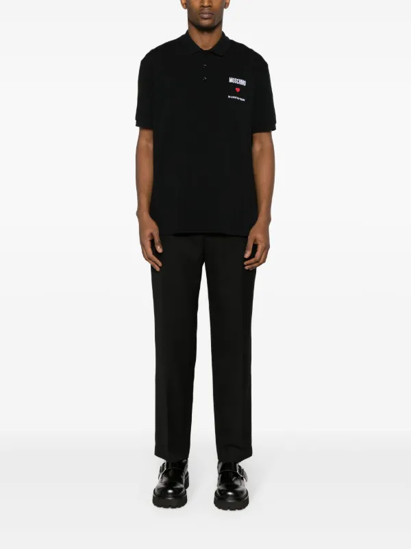 Moschino logo-embroidered Cotton Polo Shirt | Black | FARFETCH