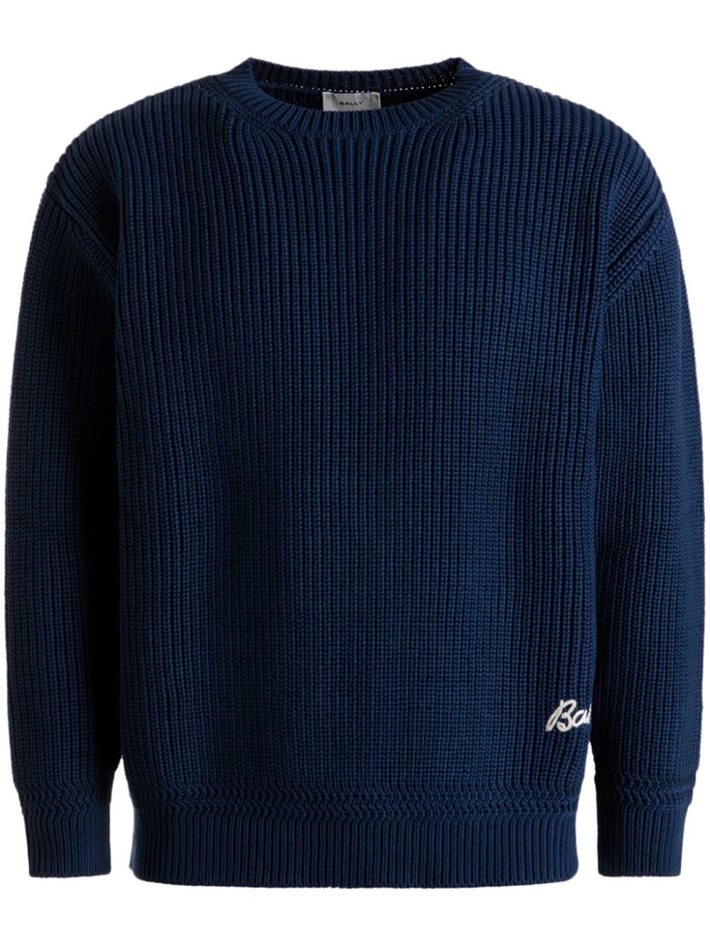 Bally Logo-embroidered Ribbed-knit Jumper In Blue