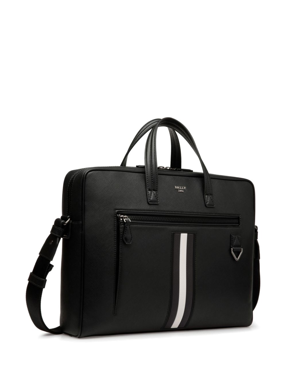 Shop Bally Stripe-detail Leather Laptop Bag In Black