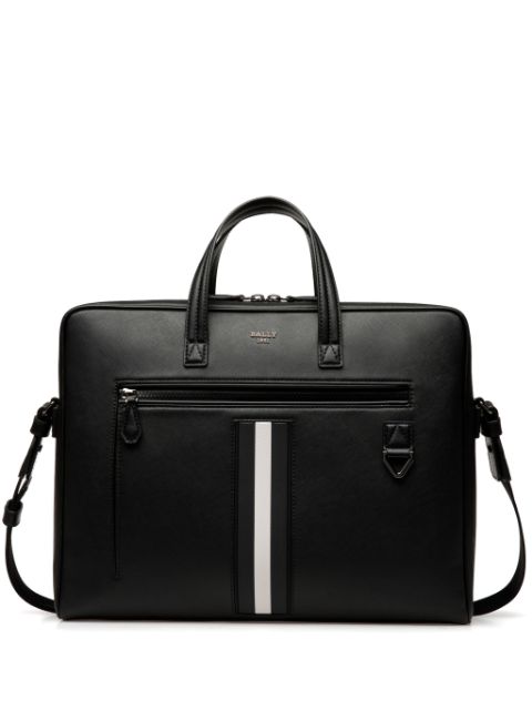 Bally stripe-detail leather laptop bag