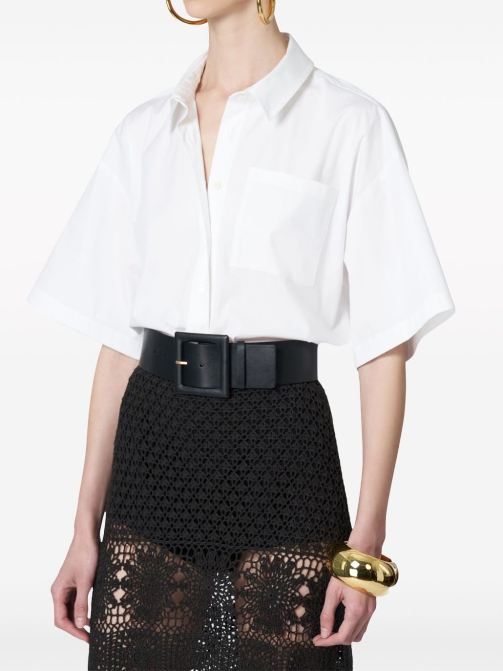 Shop Carolina Herrera Short-sleeve Cotton Shirt In Neutrals