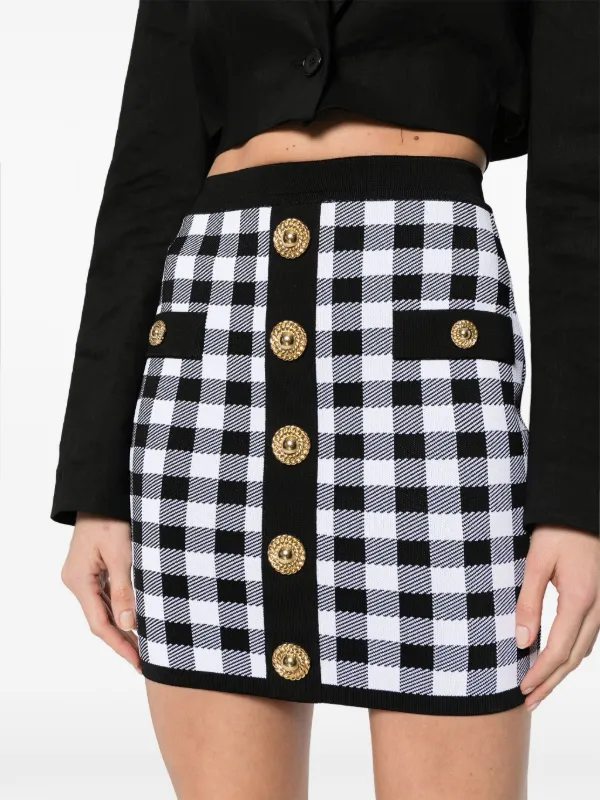 ミニスカート BALMAIN Gingham Miniskirt Balmain Gingham fine-knit Miniskirt | Black | FARFETCH HK