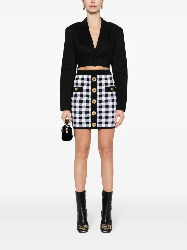 ミニスカート BALMAIN Gingham Miniskirt BALMAIN Button-embellished jacquard-knit mini skirt | NET-A