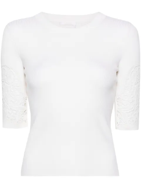 Chloé lace-panelled ribbed-knit T-shirt