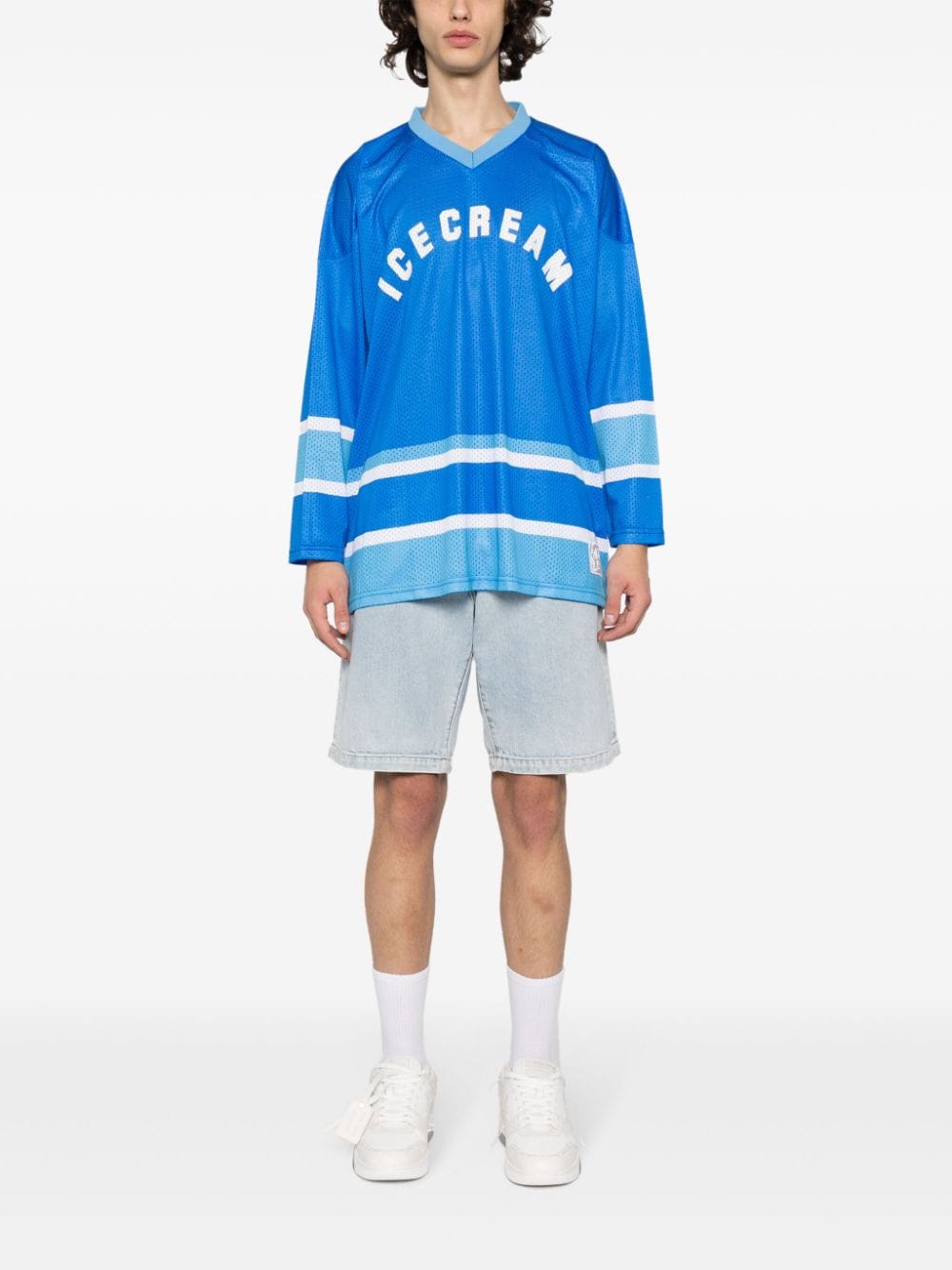 ICECREAM Hockey logo-print mesh T-shirt - Blauw
