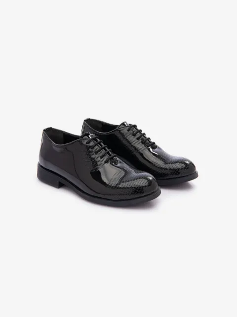 Moustache perforated-detail patent oxford shoes