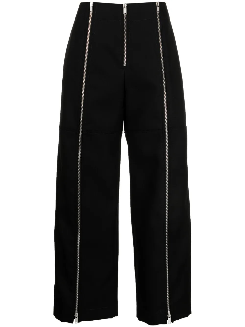 Jil Sander Zip-embellished Wool Wide-leg Trousers In Black