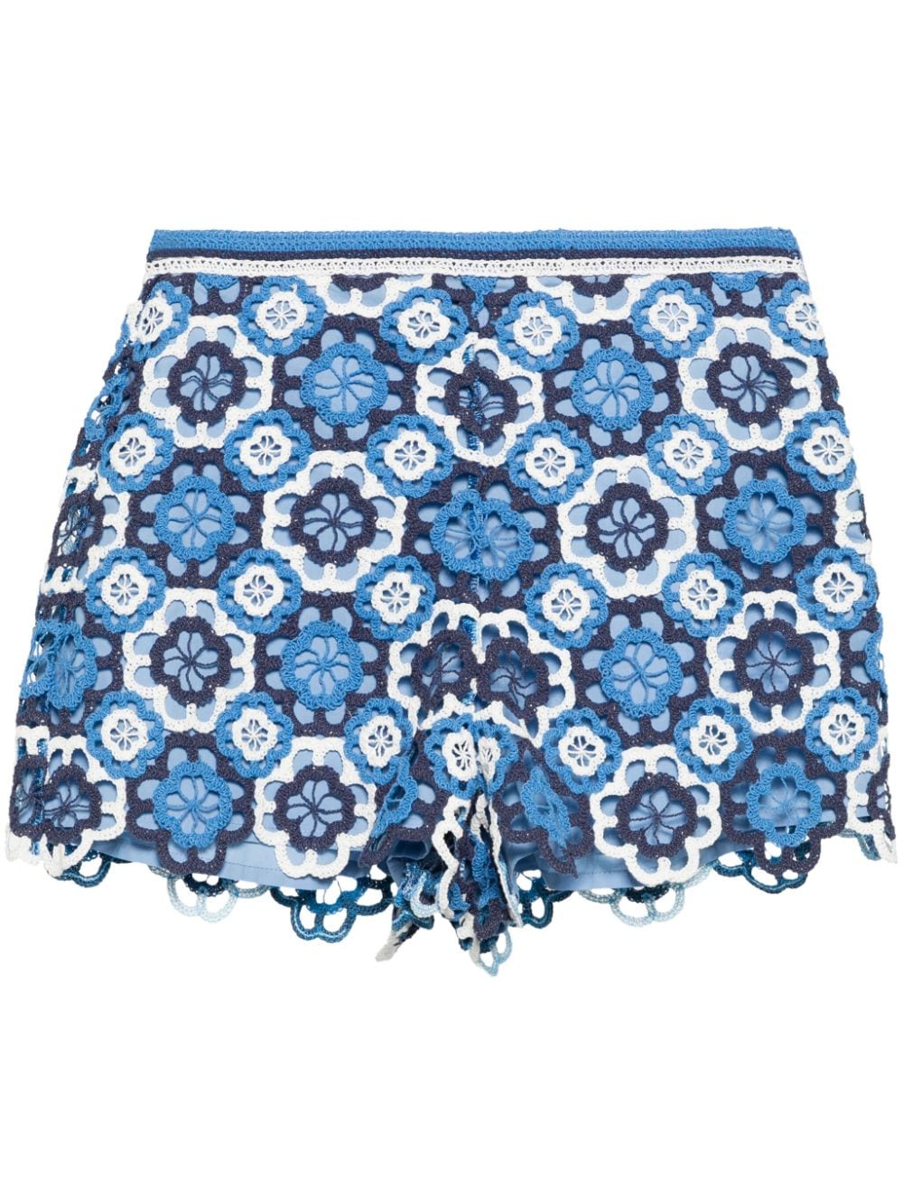 Maje Clover-macramé Cotton Shorts In Blue