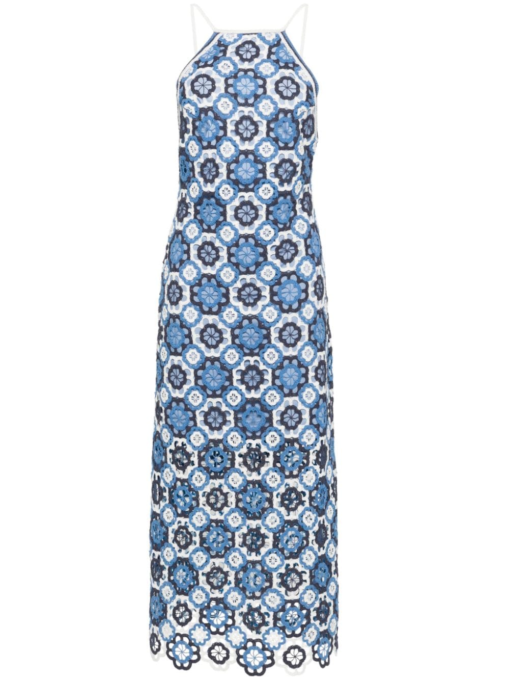 Maje Crochet-overlay Halterneck Dress In Blue