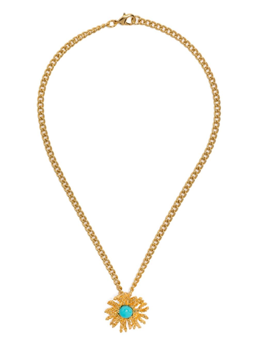 Shop Kenneth Jay Lane Floral-pendant Chain-link Neckalce In Gold
