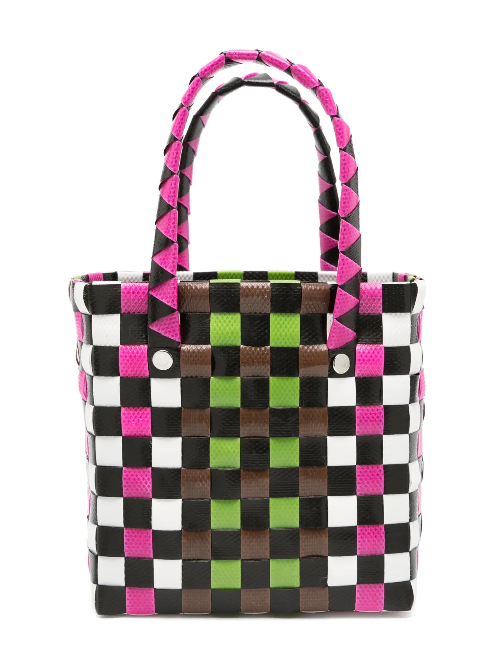 Shop Marni Mini Market Criss-cross Woven Basket Bag In Black