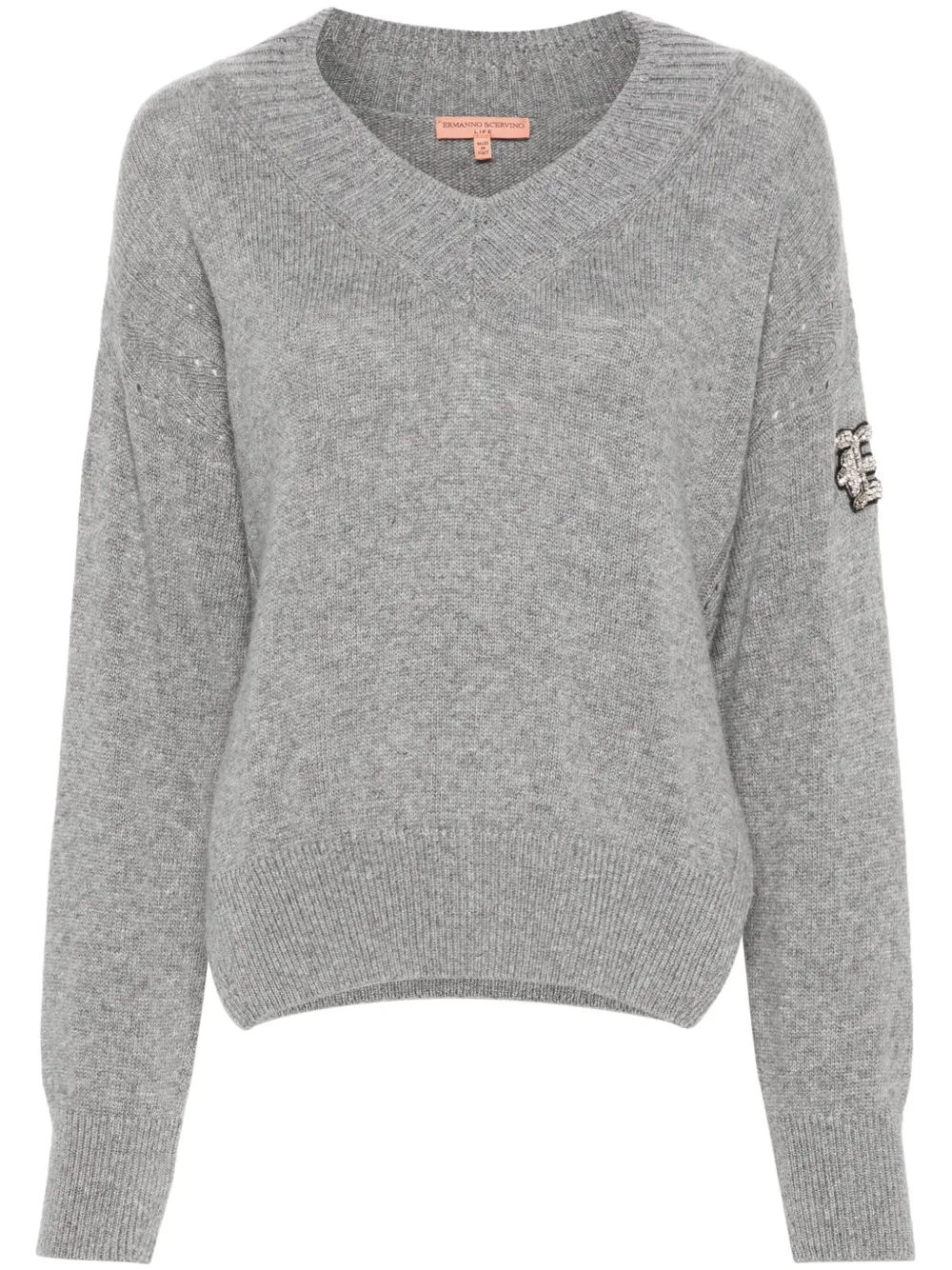 Ermanno Scervino stitch-embroidery V-neck jumper Grijs