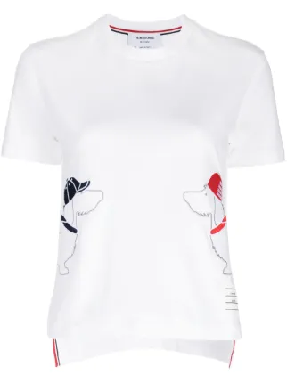 Thom Browne dog-embroidered Cotton T-shirt | White | FARFETCH SG