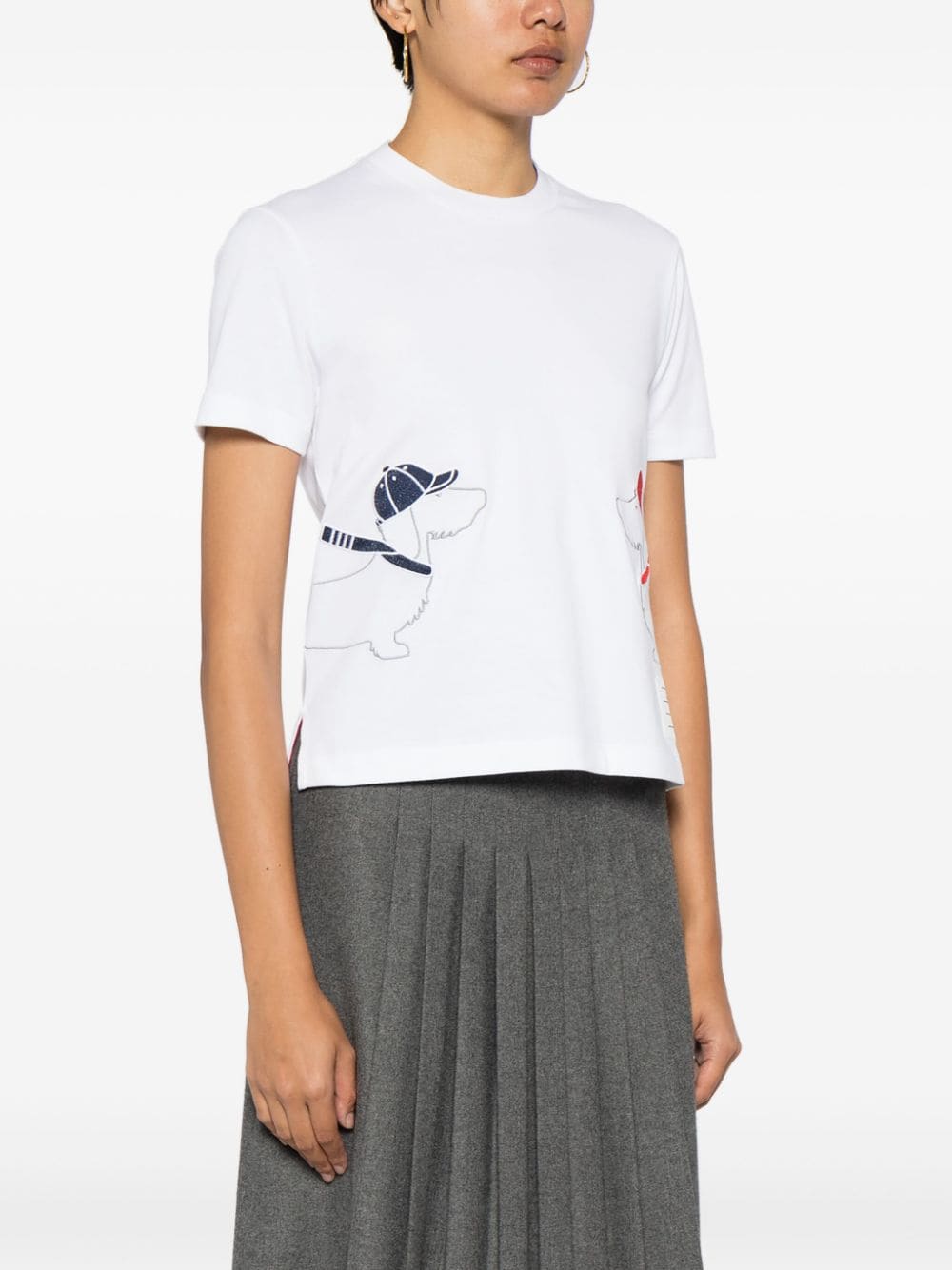 Shop Thom Browne Dog-embroidered Cotton T-shirt In White