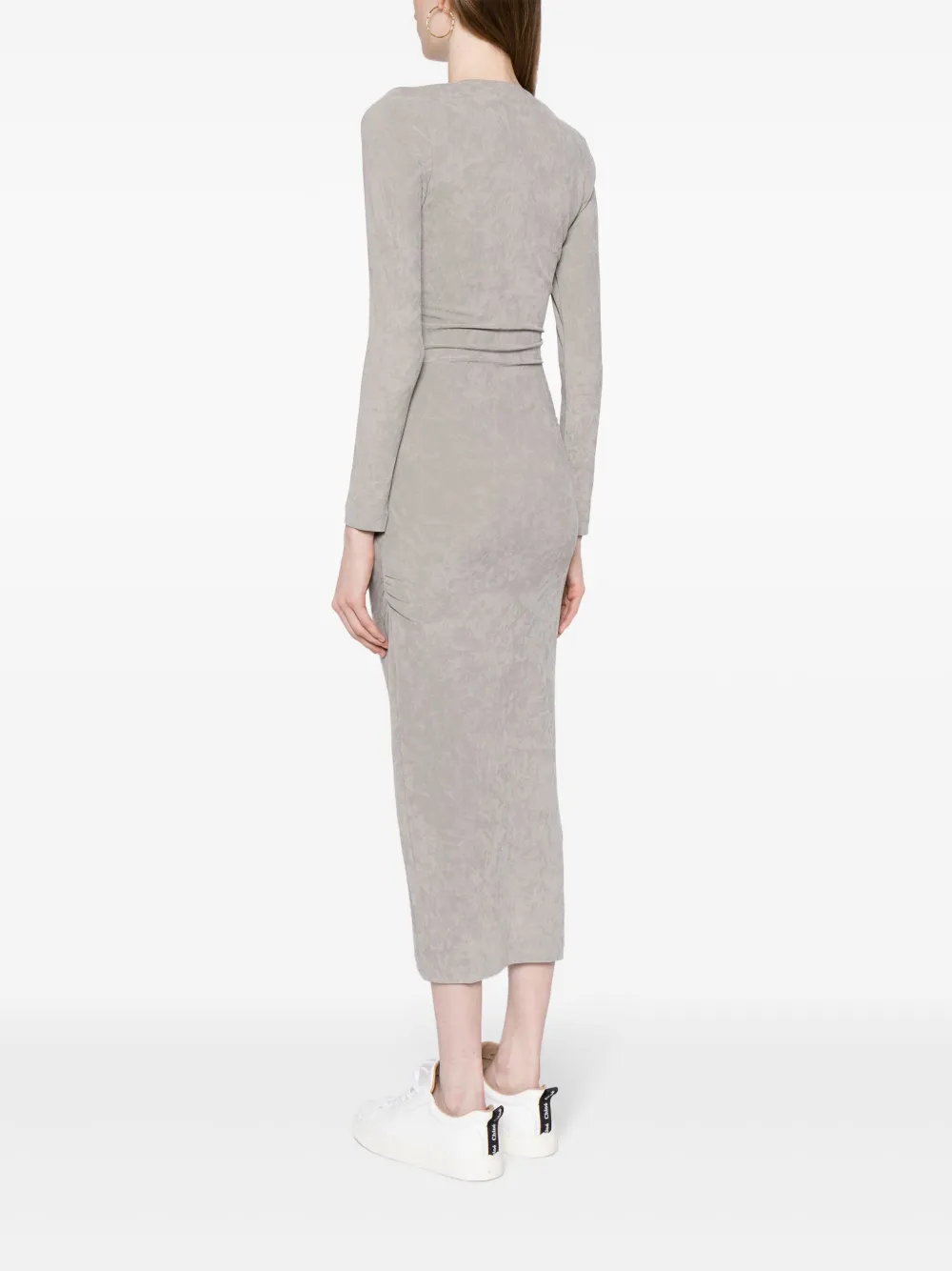 Shop James Perse Ruched Velvet Long-sleeve Dress In Grey