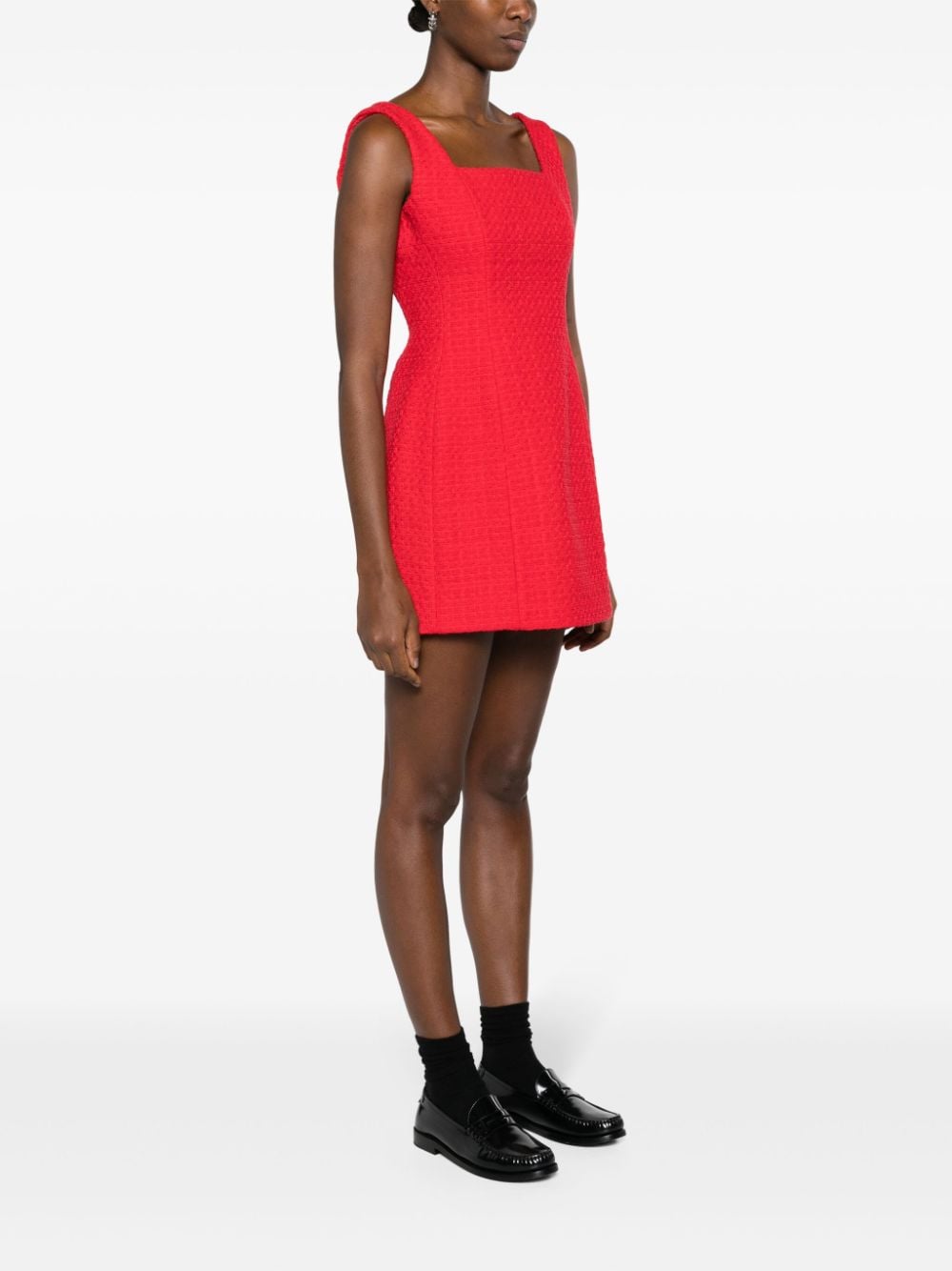 Shop Maje Square-neck Tweed Minidress In Red