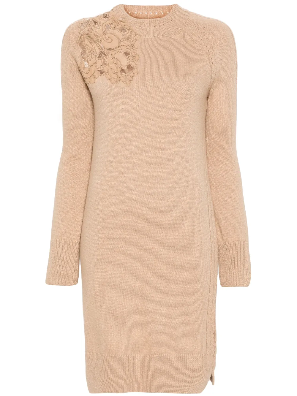 Ermanno Scervino lace-detail knitted minidress Beige