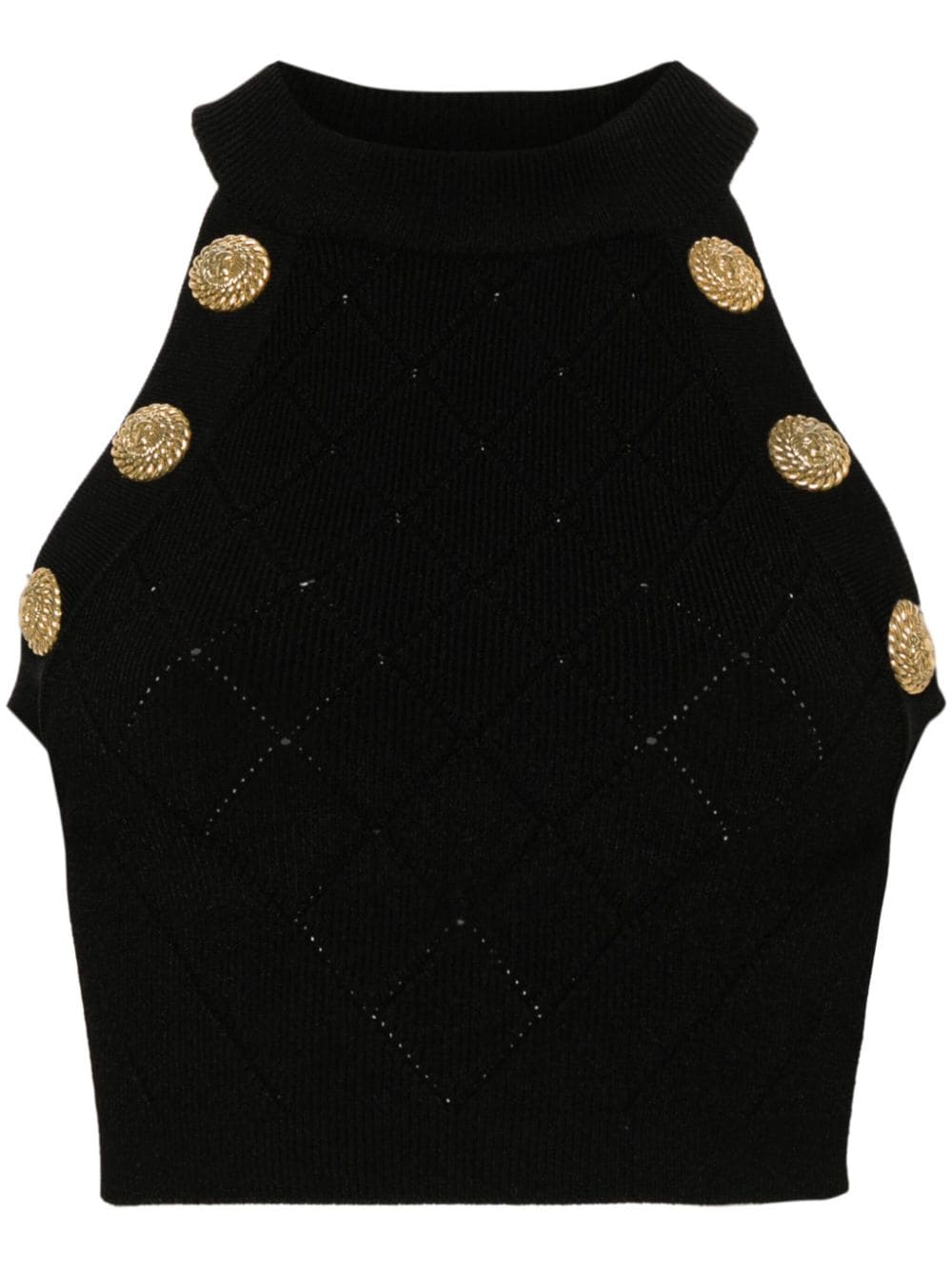 Shop Balmain Embossed Buttons Cropped Top In Black