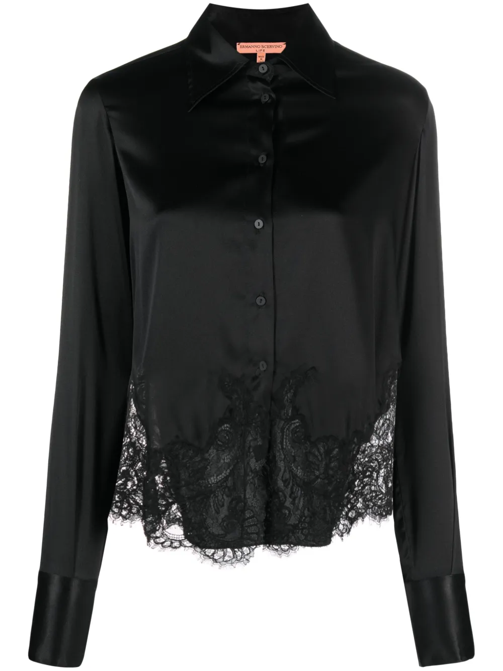 Ermanno Scervino lace-trim silk blouse Zwart