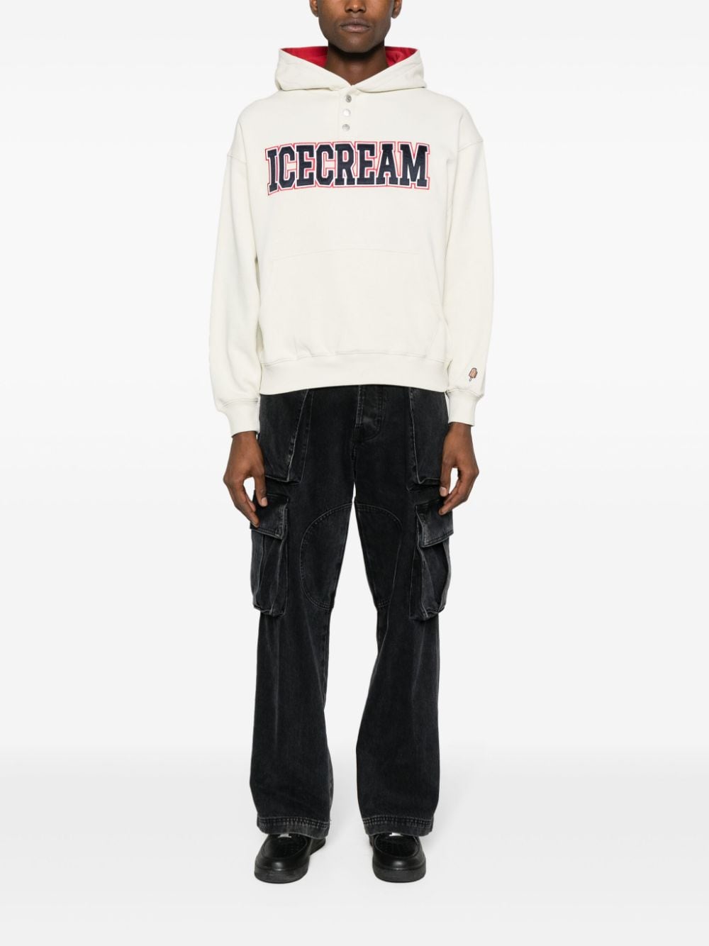 ICECREAM logo-appliqué cotton hoodie - Beige