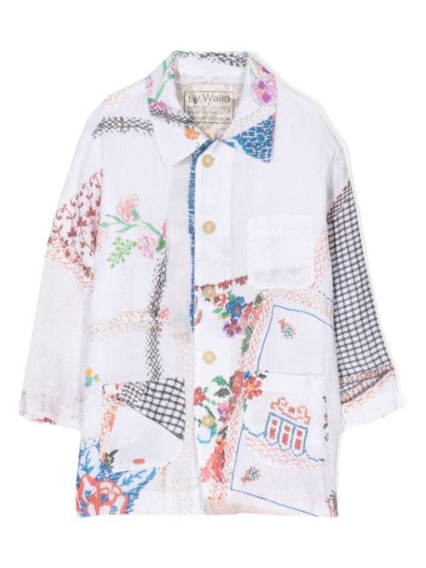 By Walid patchwork-print linen shirt