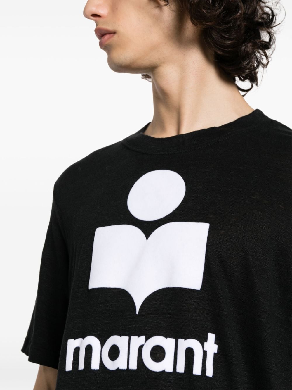 Shop Marant Logo-print Linen T-shirt In Black