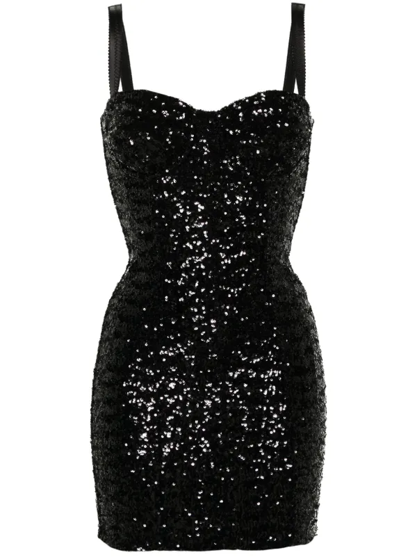 knee length dresses for ladies Glamorous Black Sequin Mini Dress with Corset Style main image 1