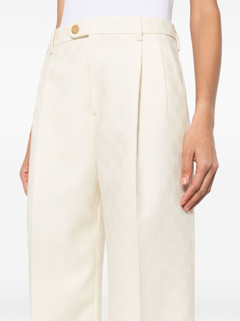 Shop Gucci Gg Wool Trousers In Nude