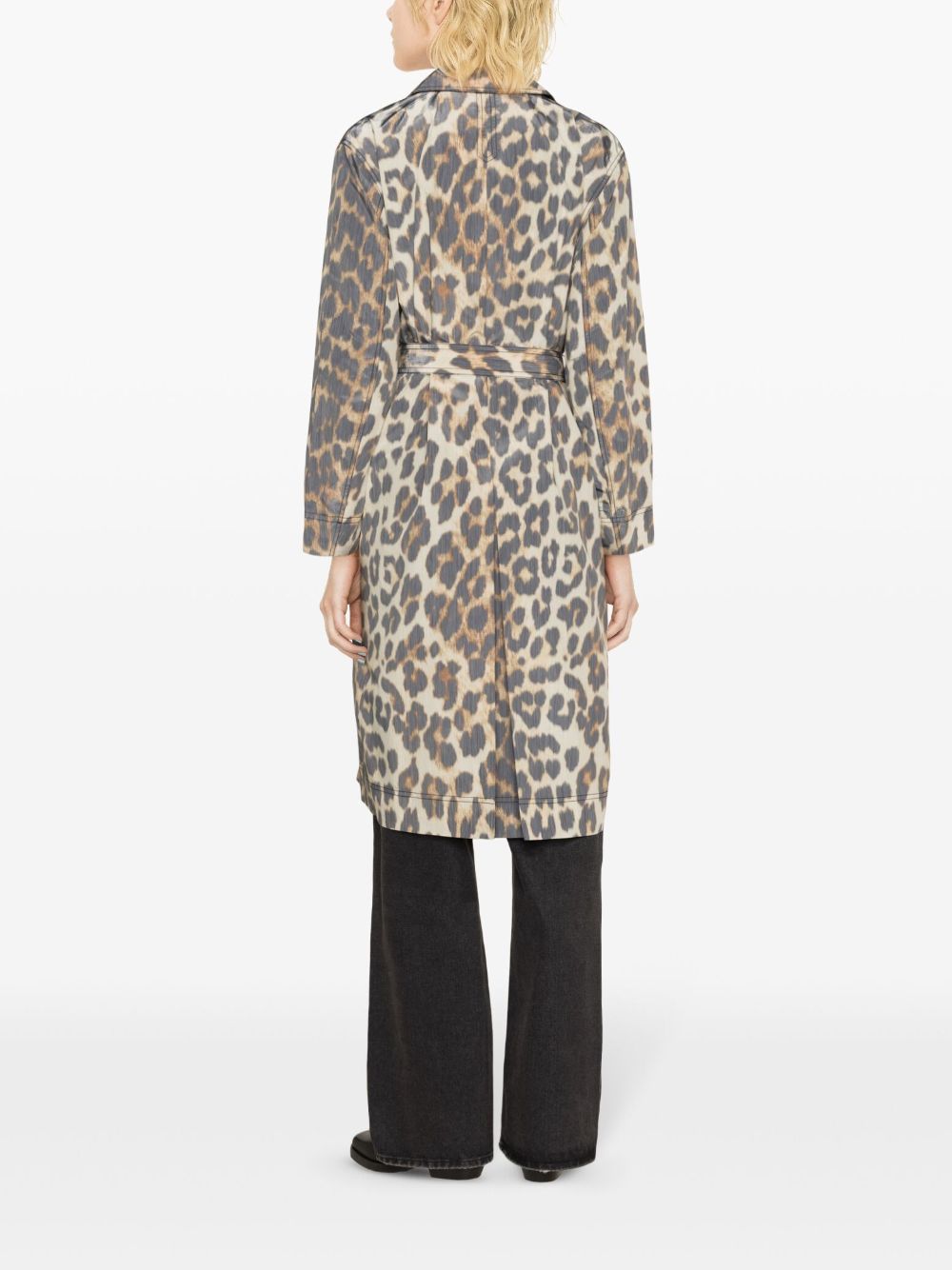 Shop Ganni Leopard Crispy Shell Belted Coat In Neutrals