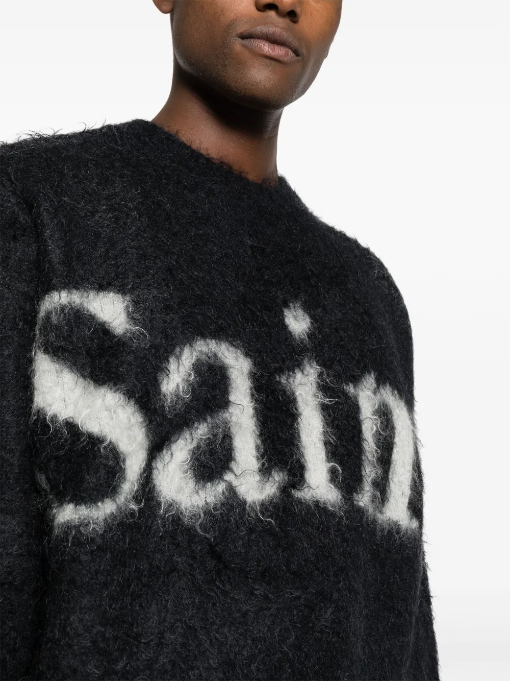 intarsia knit-logo brushed-finish jumper