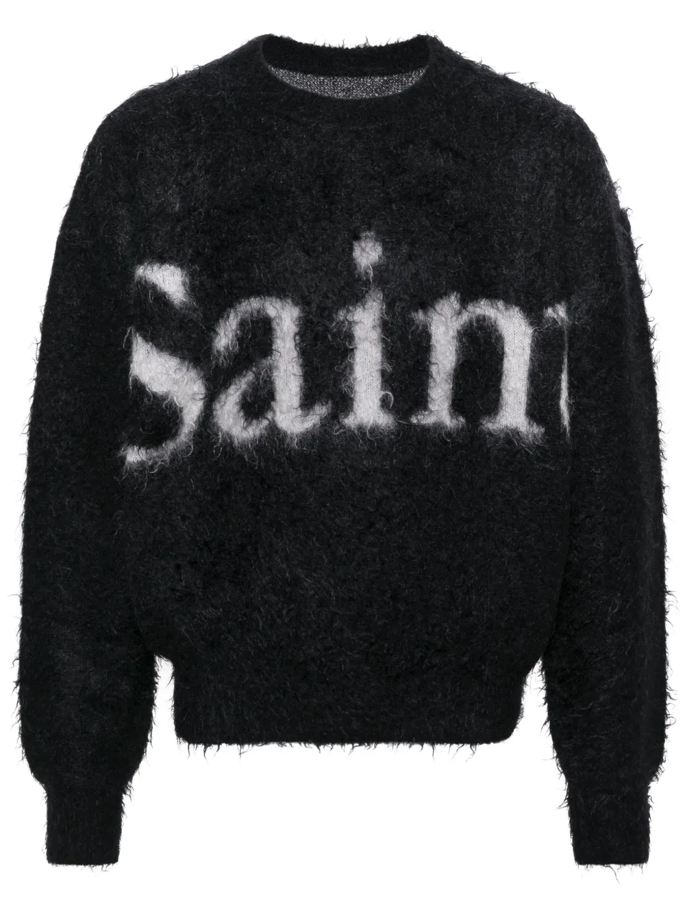 Shop Saint Mxxxxxx Intarsia Knit-logo Brushed-finish Jumper In Black