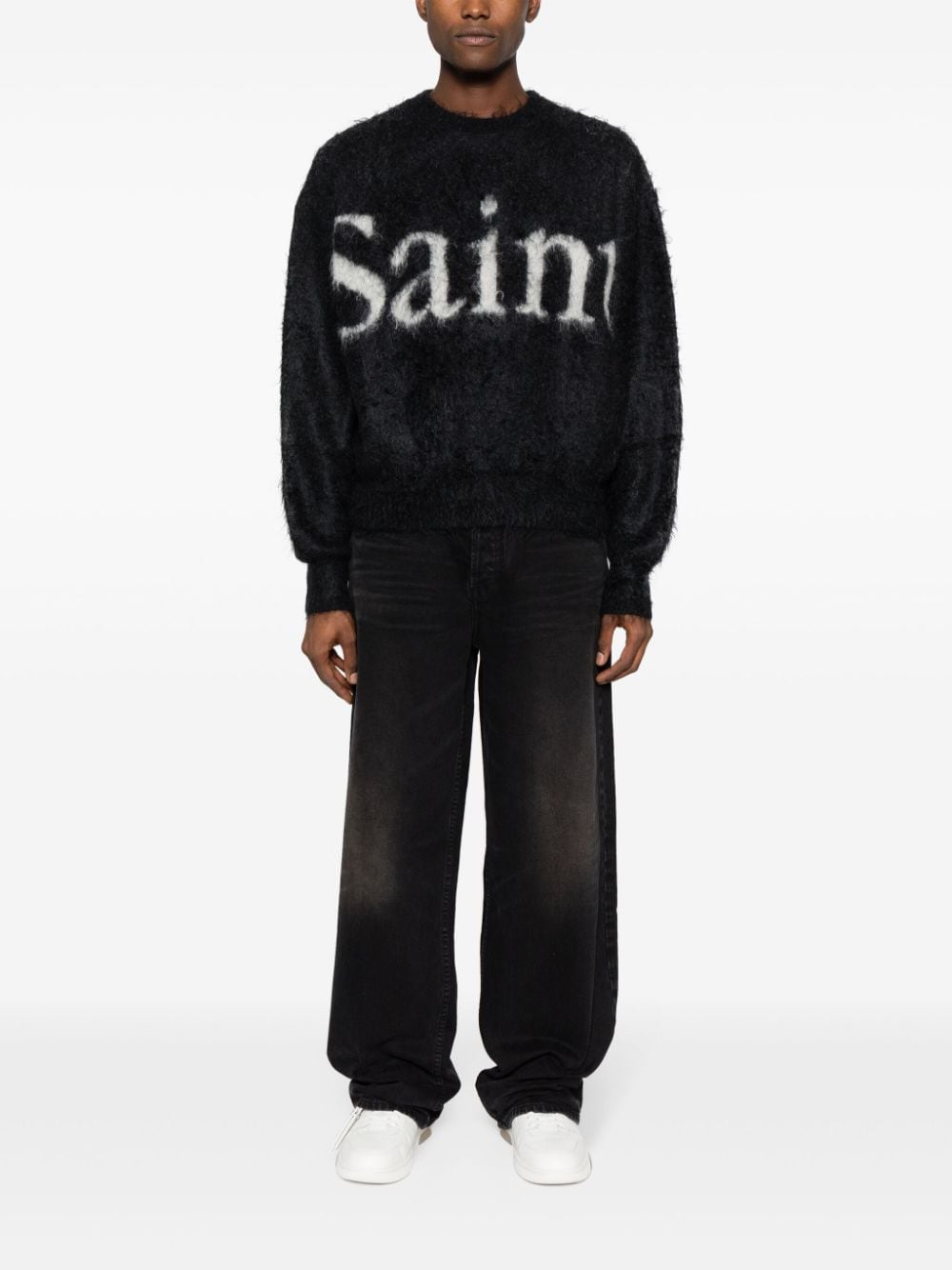Shop Saint Mxxxxxx Intarsia Knit-logo Brushed-finish Jumper In Black